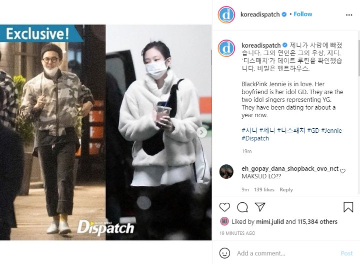 Jennie BLACKPINK dan G-Dragon Dilaporkan Berkencan oleh Dispatch, Ini Respons YG