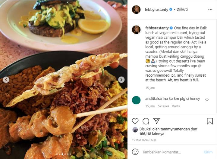 Febby Rastanty Kunjungi Bali, Bahagia Makan Nasi Campur Vegan Hingga Naik Motor Vespa