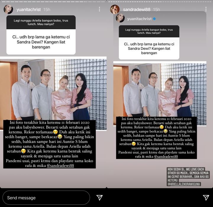 Yuanita Christiani Sedih Sudah Setahun Tak Bertemu Sandra Dewi, Tunjukkan Foto Terakhir Ini