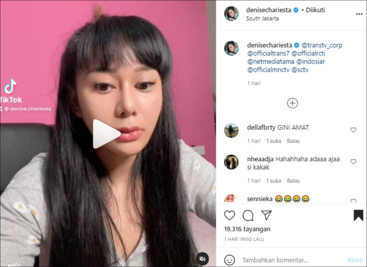Denise Chariesta Tiba-Tiba Ingin Jadi Presenter Hingga Tag Semua Akun Stasiun TV