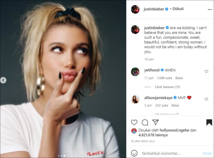 Posting Foto Hailey Baldwin, Justin Bieber: Aku Tidak Bisa Menjadi Diriku Yang Sekarang Tanpamu