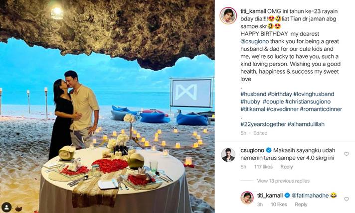 Titi Kamal Kecup Mesra Christian Sugiono Saat Dinner Romantis di Ultah Suami, Auto Bikin Baper