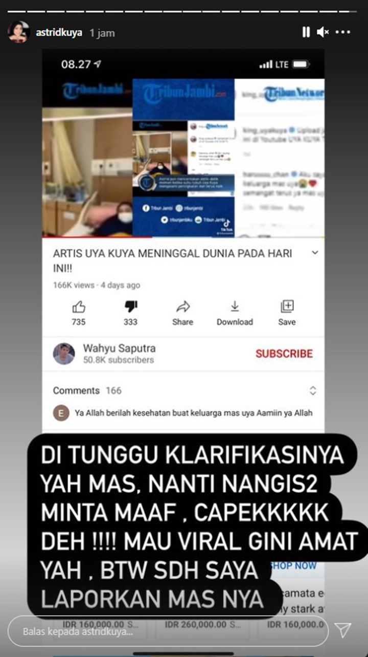 Astrid Murka Ada Konten Uya Kuya Meninggal Dunia: Mau Viral Gini Amat Yah!
