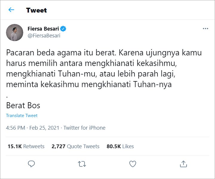 Fiersa Besari Tuai Kritik Saat Bahas Soal Beratnya Pacaran Beda Agama