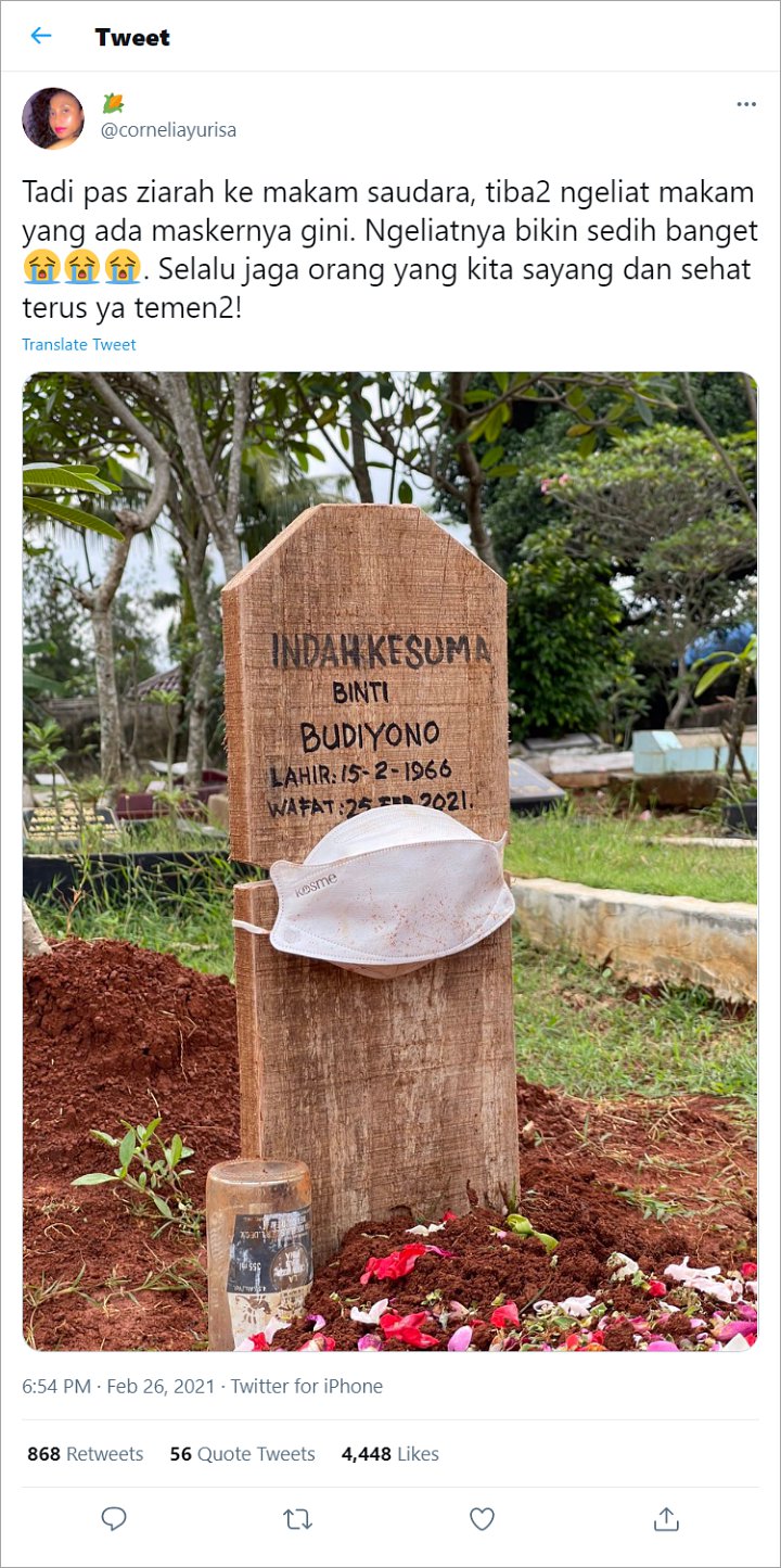 Heboh Batu Nisan Bermasker, Ingatkan Masyarakat Ancaman Pandemi COVID-19 Belum Berakhir