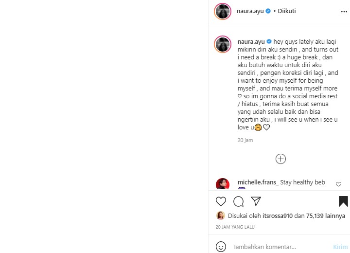 Selain Tissa Biani, Naura Juga Putuskan Rehat Dari Sosial Media