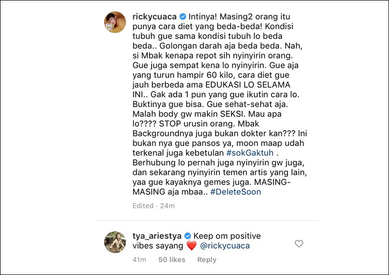 Ricky Cuaca Ikut Sindir Influencer Yang Mengklaim Buku Diet Tya Ariestya Berbahaya