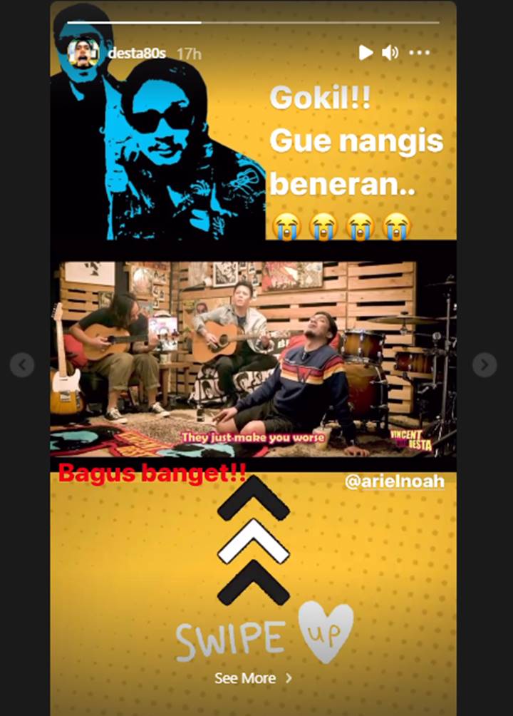 Cover Lagu \'The Drugs Don\'t Work\', Ariel NOAH Sukses Buat Desta Nangis