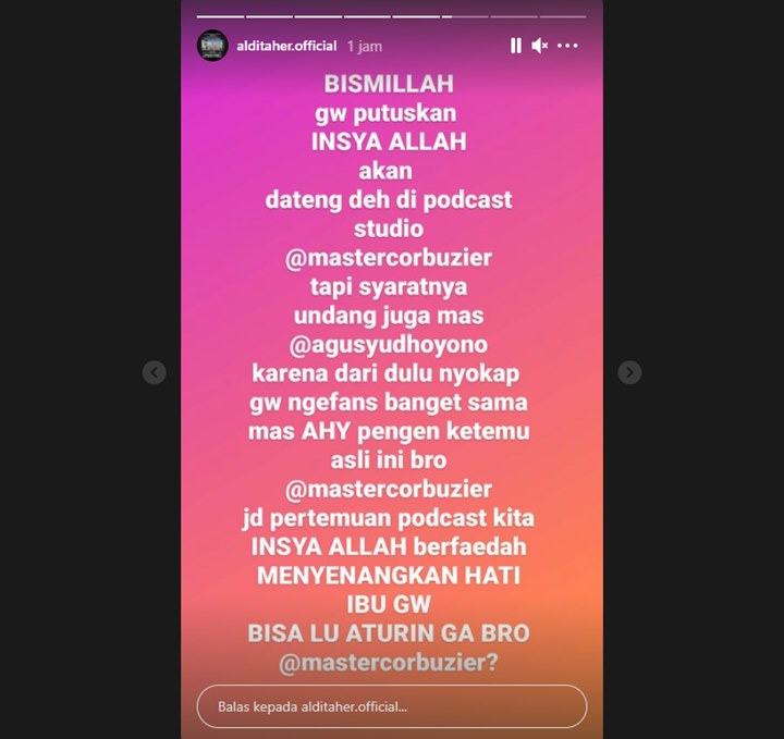 Aldi Taher Ungkap Satu Syarat Bersedia Tampil di Podcast Deddy Corbuzier, Demi Sang Ibunda?
