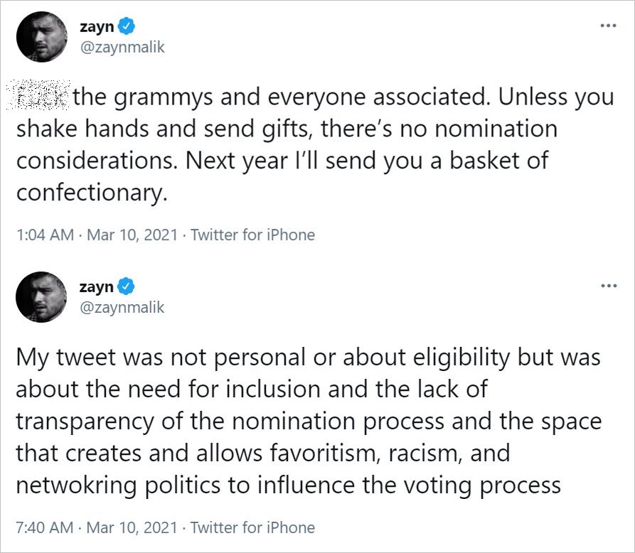 Zayn Malik Sindir Grammy Awards Dan Ungkit Soal Transparasi Pemilihan Nominasi