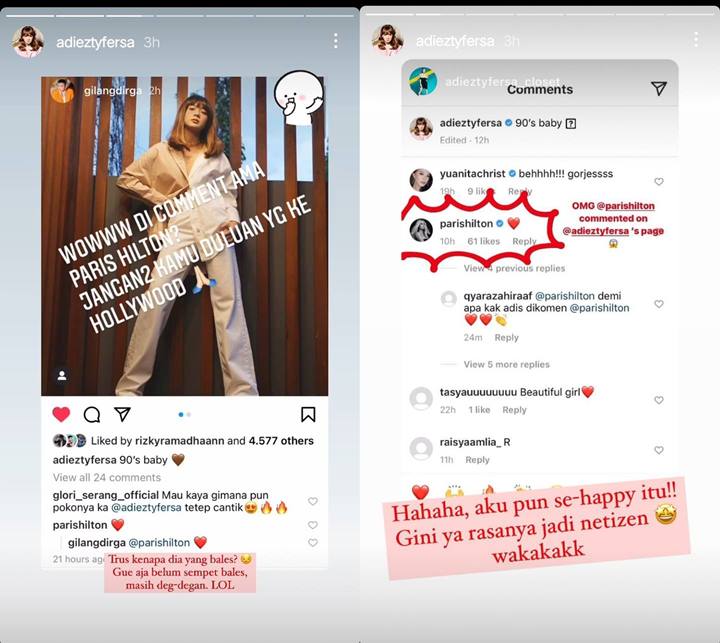 Adiezty Fersa Istri Gilang Dirga Syok Fotonya Dikomentari Paris Hilton, Fans Ikutan Heboh