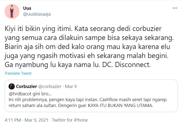 Uus Protes Pernyataan Deddy Corbuzier Soal Kaya Bukan Hal Utama