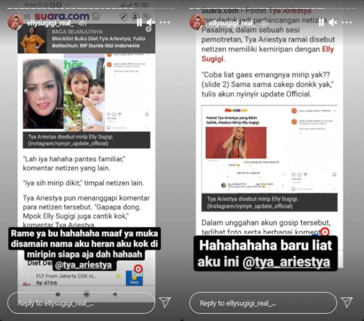Ely Sugigi Tanggapi Balik Soal Wajahnya Yang Disebut Mirip Tya Ariestya, Ngaku Heran