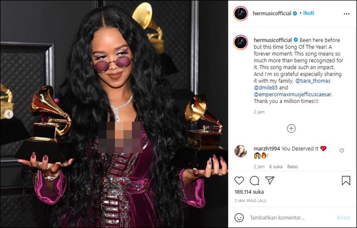 Grammy Awards 2021: H.E.R.Tak Percaya Lagu Yang Ditulis Di Kamar Ibunya Sukses Bawa Pulang Piala