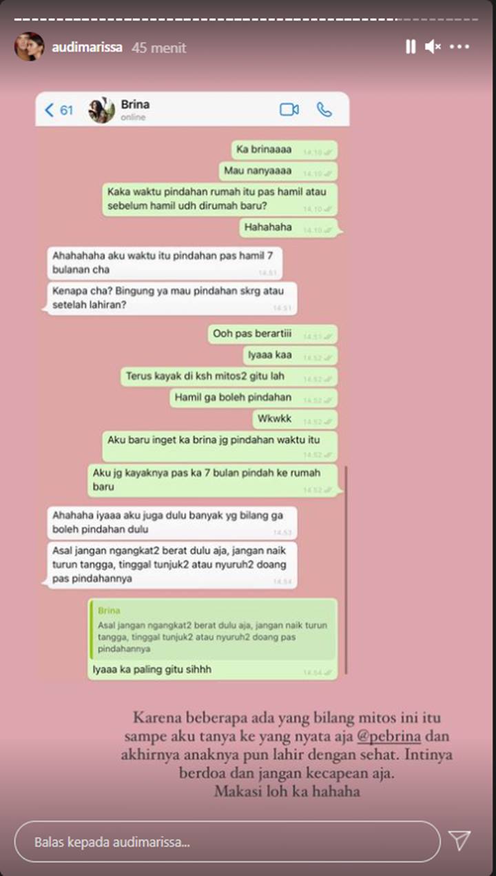 Audi Marissa Khawatir Mitos Pindahan Saat Hamil, Percaya?
