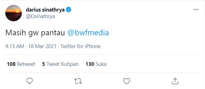 Reaksi Darius Sinathrya Usai Tim Indonesia Dipaksa Mundur dari All England 2021
