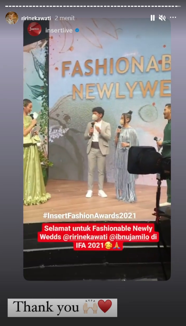 Ibnu Jamil-Ririn Ekawati Sabet Piala Pertama Insert Fashion Awards 2021 Sebagai Fashionable Newlywed