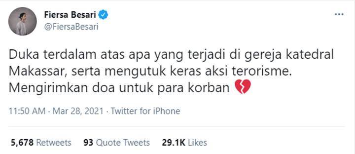 Duka Mendalam Fiersa Besari Atas Peristiwa Bom Bunuh Diri di Gereja Katedral Makassar