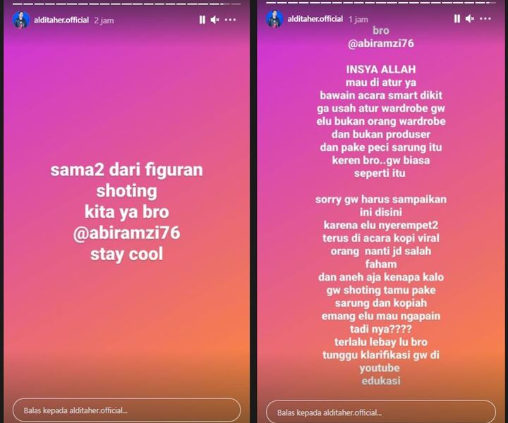 Aldi Taher Protes pada Ramzi Karena Pakaiannya Saat Syuting Terlalu Diatur