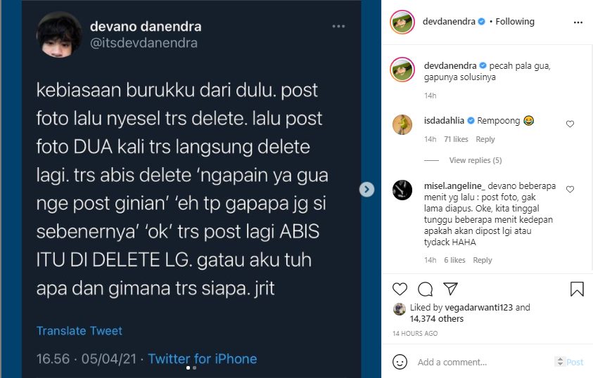 Devano Danendra Curhat Stres Perkara Postingan di Sosmed, Iis Dahlia Ikut Komentar