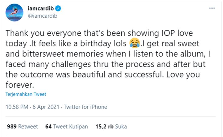 Cardi B Ungkap Banyak Dapat Kenangan Manis Dan Pahit Saat Kenang 3 Tahun Album \'Invasion of Privacy\'