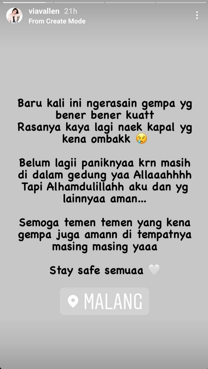 Via Vallen Alami Sendiri Guncangan Gempa Malang, Seperti Ini Rasanya