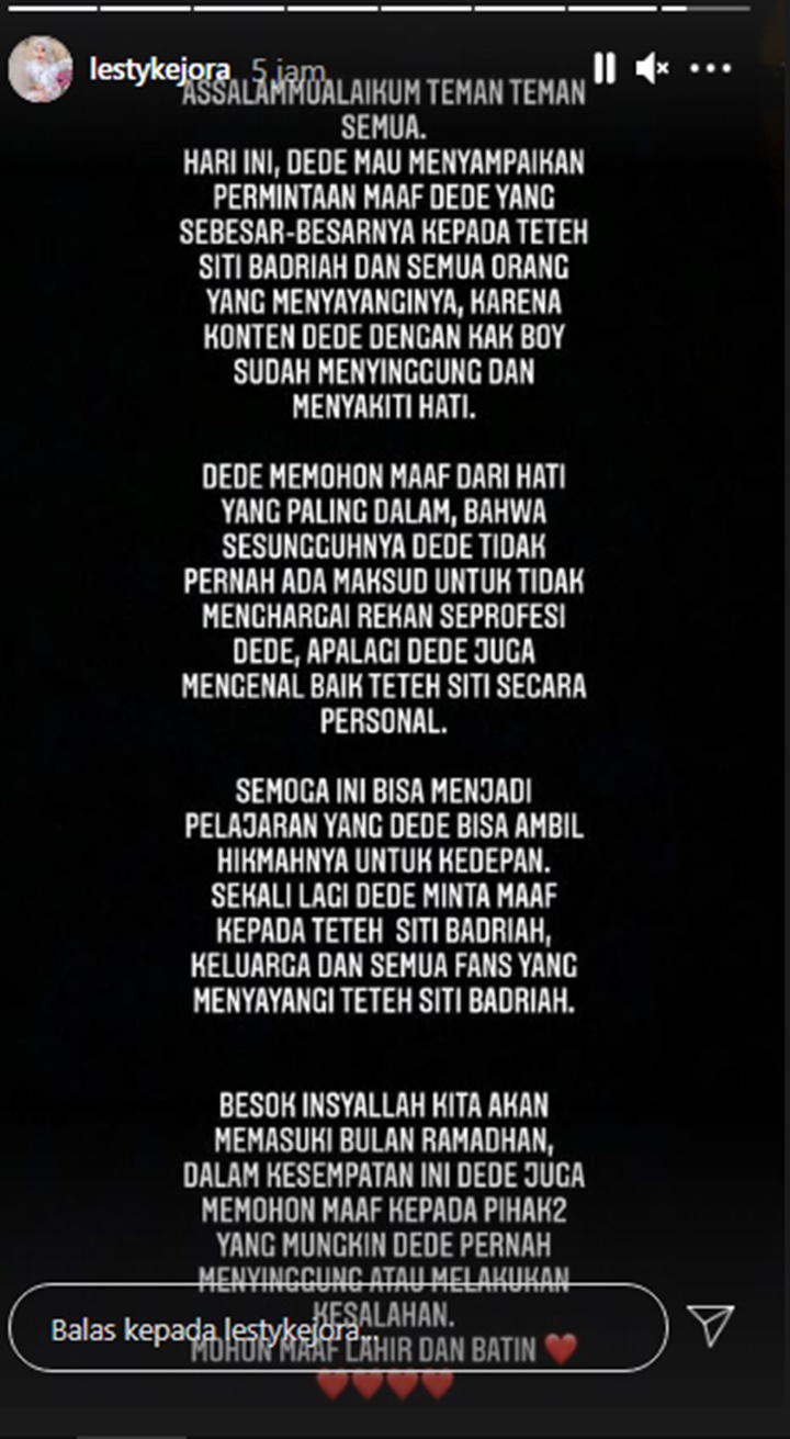 Lesty Kejora Akhirnya Minta Maaf Pada Siti Badriah Soal Pedangdut Bersuara Terjelek