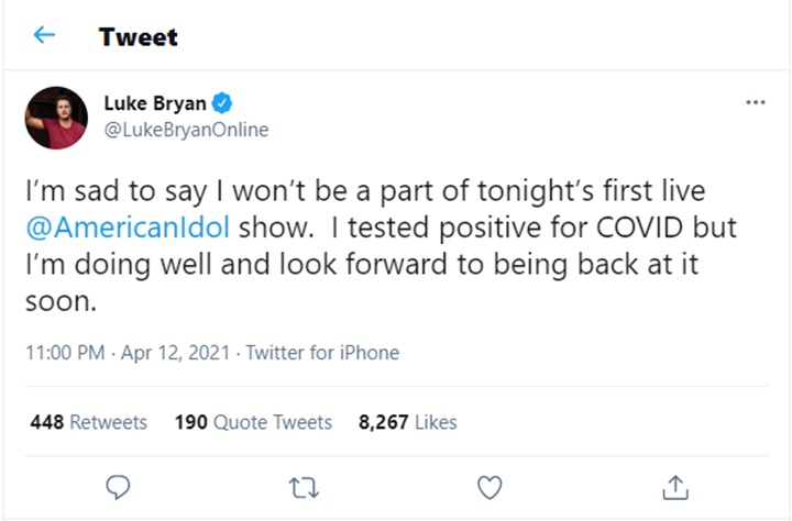 Luke Bryan Dinyatakan Positif Virus Covid-19
