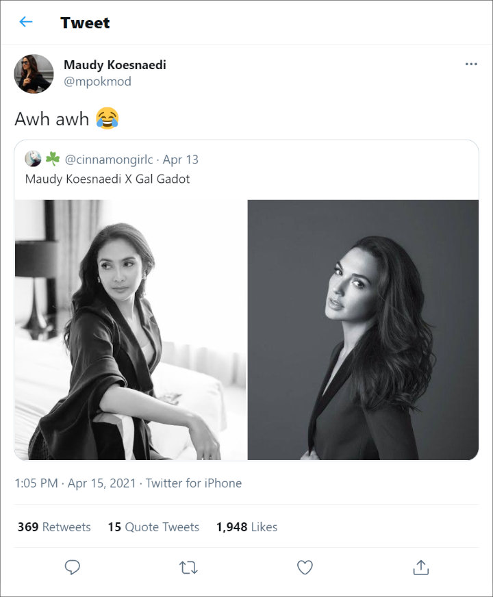 10 Tahun Lebih Tua, Begini Reaksi Maudy Koesnaedi Ketika Dipuji Mirip Gal Gadot