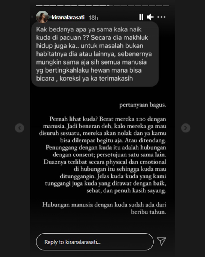 Kecam Aksi Lucinta Luna, Kirana Larasati Malah Balik Disinggung Netizen Soal Hobi Berkudanya