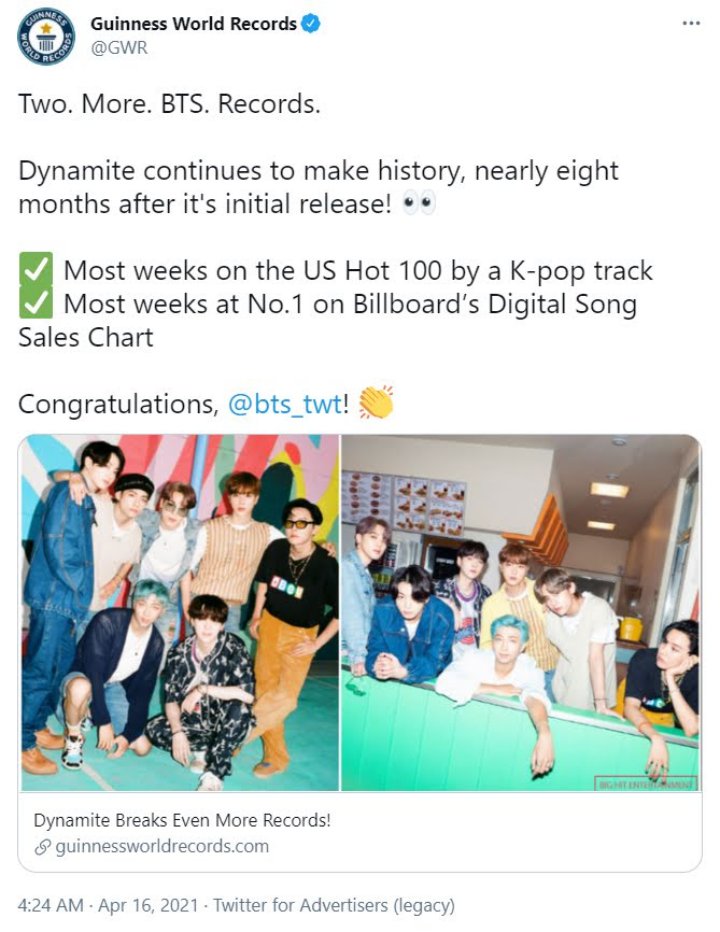 BTS \'Dynamite\' Kembali Pecahkan 2 Rekor Dunia Guinness, Apa Saja?