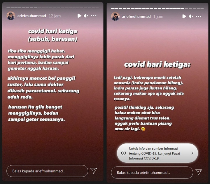 Positif COVID-19, Arief Muhammad Kabarkan Kondisi Terkini