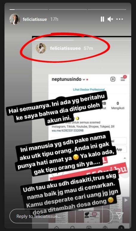 Felicia Tissue Eks Kaesang Peringatkan Ada Akun Palsu Catut Namanya, Sisipkan Curhatan Soal Disakiti