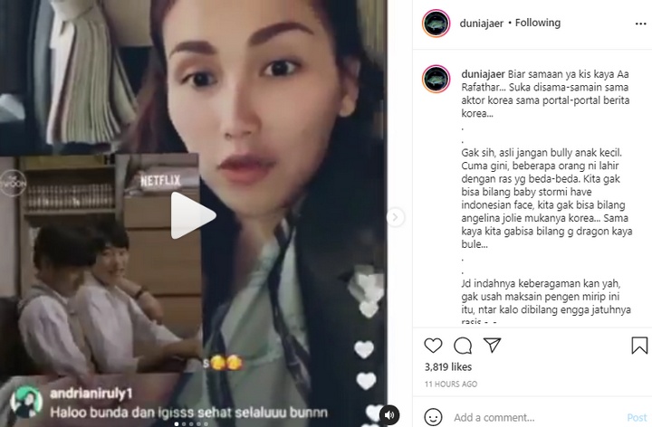 Ayu ting Ting Sebut Bilqis Mirip Artis Korea