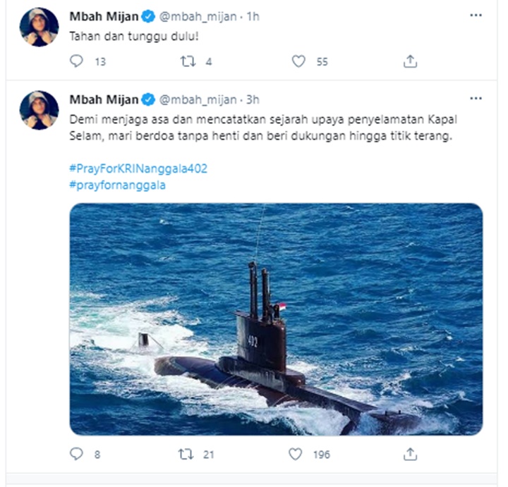 Ditanya Nasib Cuitan Mbak Mijan Soal Tragedi Kri Nanggala 402 Tenggelam Mengejutkan Ditanya Nasib Cuitan Mbak Mijan Soal Tragedi Kri Nanggala 402 Tenggelam Mengejutkan