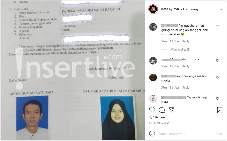 Tersebar Bukti UAS Sudah Daftarkan Pernikahan