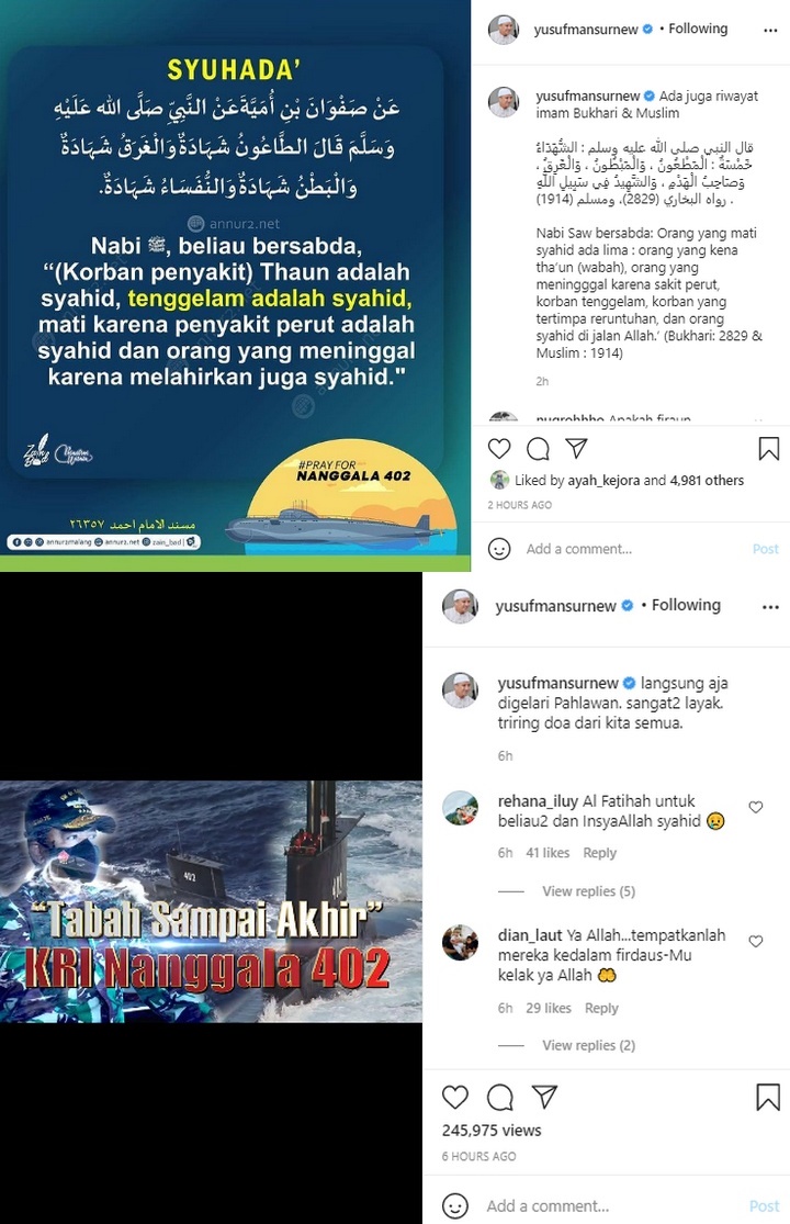 Ustaz Yusuf Mansur Minta Korban KRI Naggala-402 Digelari Pahlawan