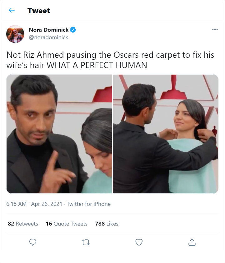 Piala Oscar 2021: Riz Ahmed \'So Sweet\' dengan Sang Istri, Jadi Aktor Muslim Pertama Masuk Nominasi