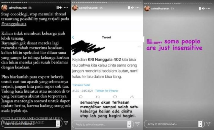 Salmafina Sunan Geram Hingga Kritik Beragam Spekulasi Liar Soal Tragedi KRI Nanggala-402