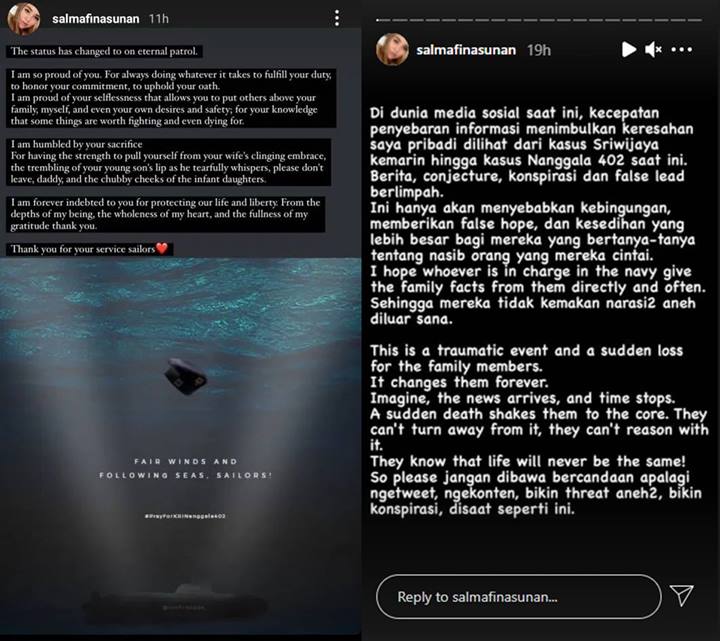 Salmafina Sunan Geram Hingga Kritik Beragam Spekulasi Liar Soal Tragedi KRI Nanggala-402