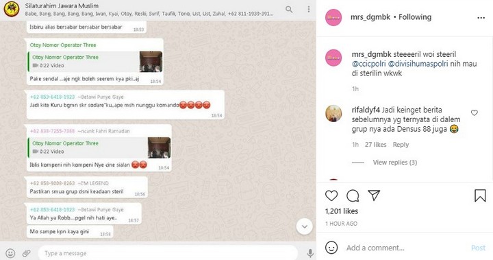 Isi Grup Chat Diduga Eks Anggota FPI