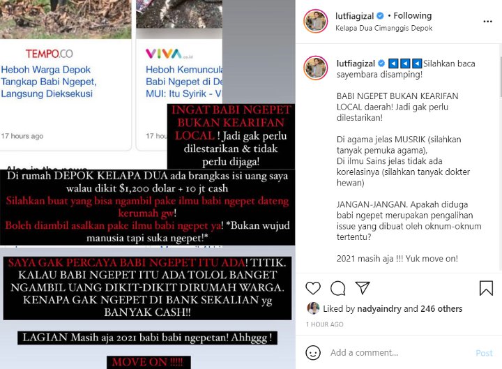 Gak Percaya Babi Ngepet, Lutfi Agizal Persilakan Curi Uangnya