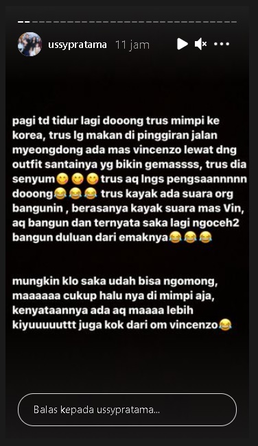 Mimpi Ketemu Vincenzo Sampai Pingsan, Ussy Sulistiawaty Gemas Dibangunkan Kenyataan Ini