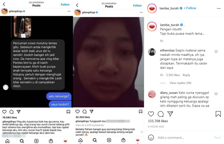 Reaksi Gilang Dirga