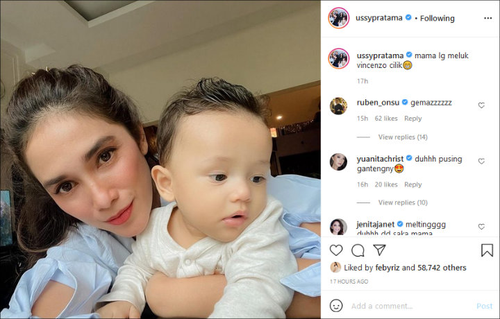Ussy Sulistiawati Pamer Foto Bareng, Ketampanan \'Vincenzo Cilik\' Bikin Salfok