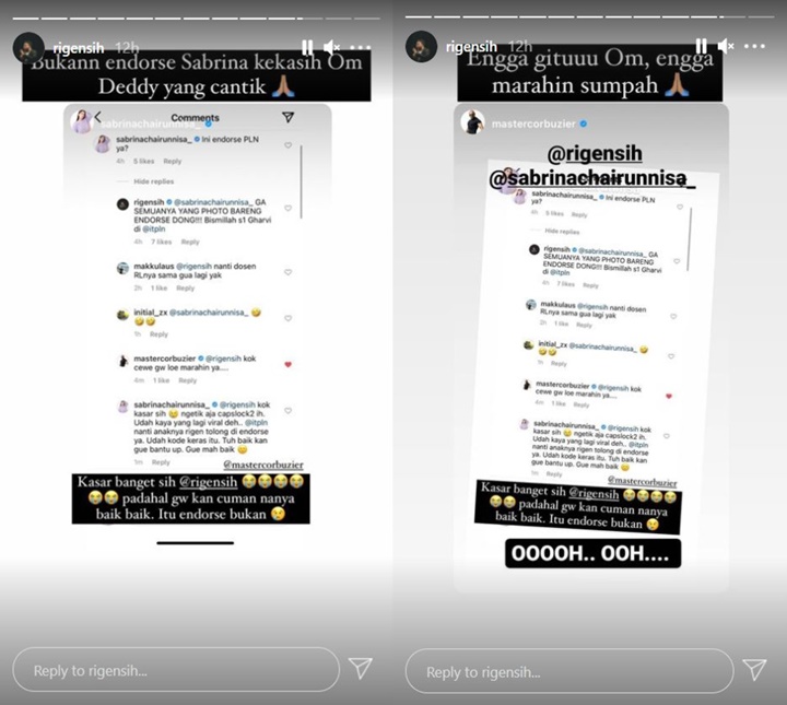 Sabrina Chairunnisa Dimarahi Rigen, Deddy Corbuzier Gercep Pasang Badan