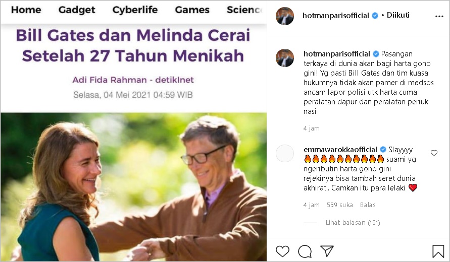 Hotman Paris \'Nimbrung\' Tanggapi Kabar Perceraian Bill Gates, Caption Menohok Disebut Berisi Sindiran