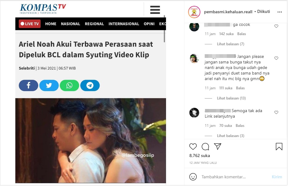 Heboh Ariel Akui Baper Saat Dipeluk BCL di Video Klip \'Mencari Cinta\' Malah Direspons Sinis