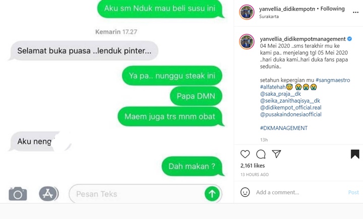 Setahun Kepergian Didi Kempot, Sang Istri Tunjukkan SMS Terakhir