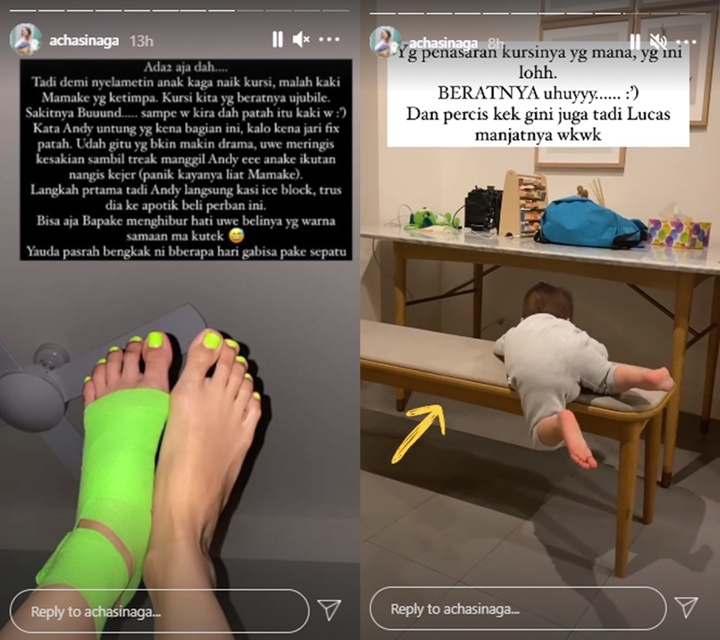 Kaki Tertimpa Kursi Berat, Acha Sinaga Sebut Sang Putra Ikut Nangis Kejer